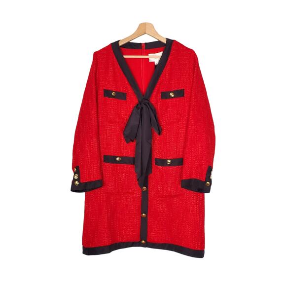 Tuckernuck Pomander Place Coco Tweed Bow Mini Dress Red Black Size Medium NEW - Picture 2 of 11